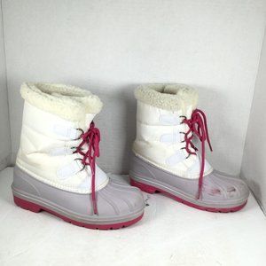 Cat & Jack Girls Winter Snow Boots Faux Fur Lined Lace-up White Pink Size 1